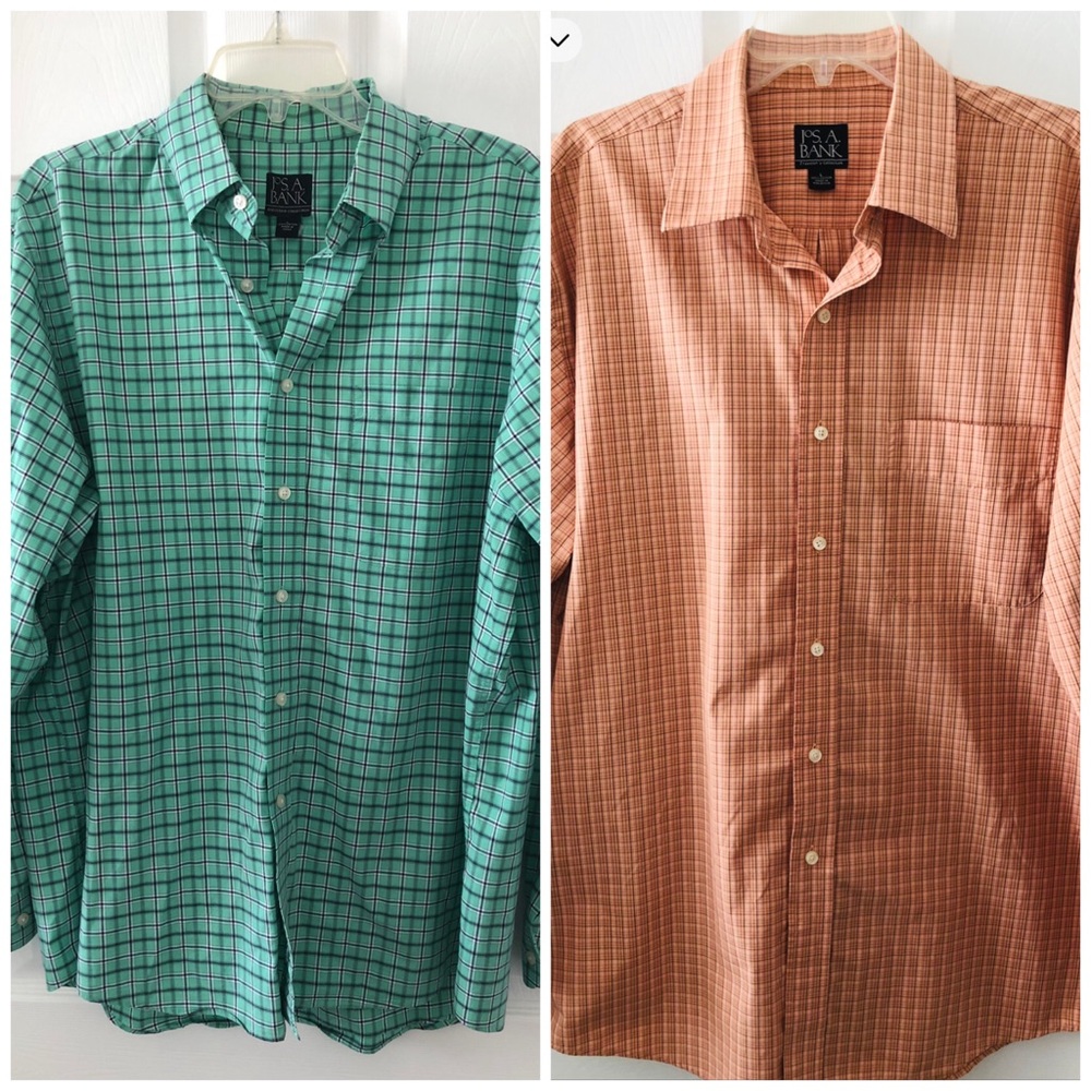 2 Size Large Jos. A. Bank Men's Shirts Executive Collection Cotton Preppy Casual